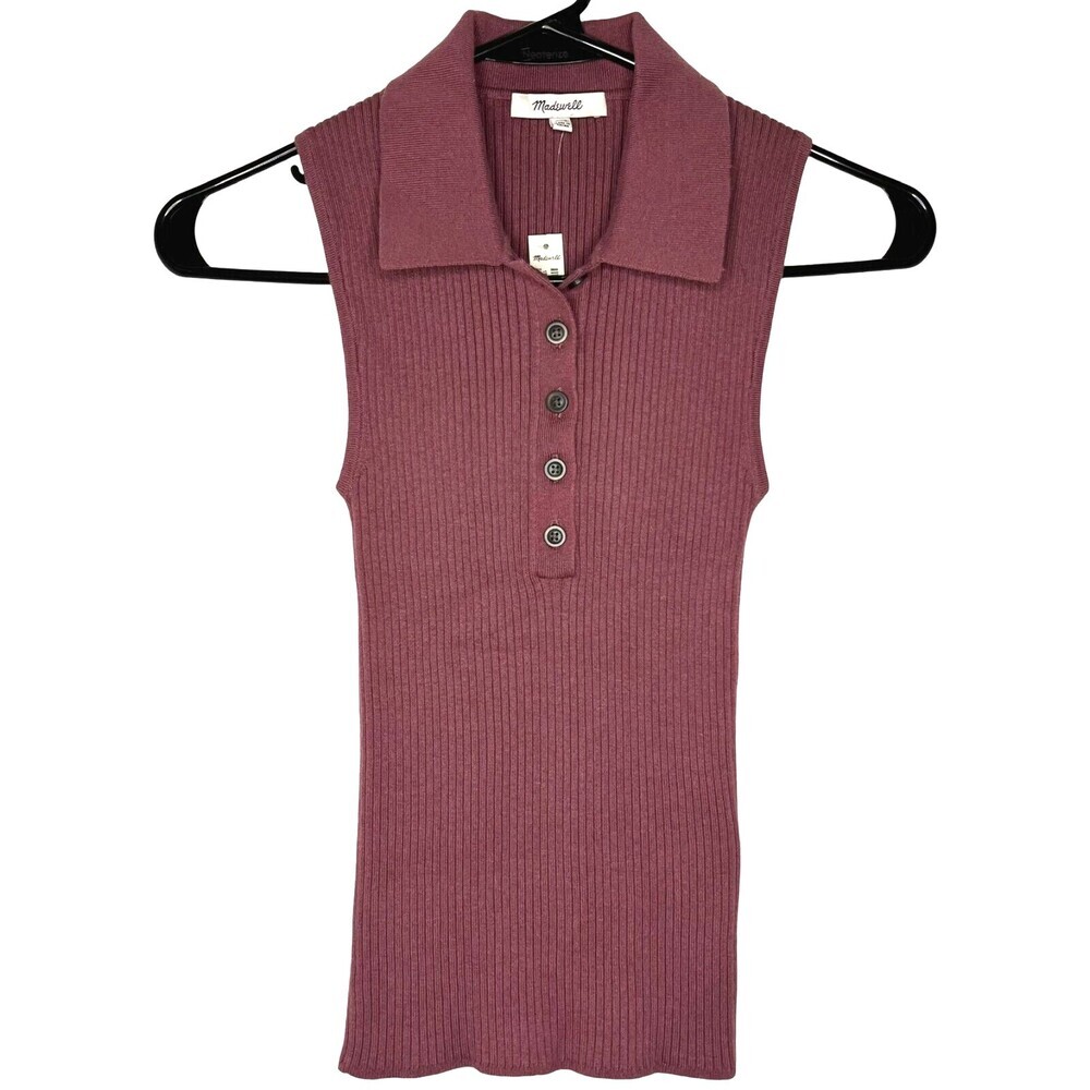 Madewell Owen Polo Sweater Tank Womens XXS Pressed Grape Ribbed Collared Stretch